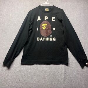 BAPE Men’s Classic Long Sleeve Tee-Shirt Black Med Ape Japan Made‎ size M *READ*